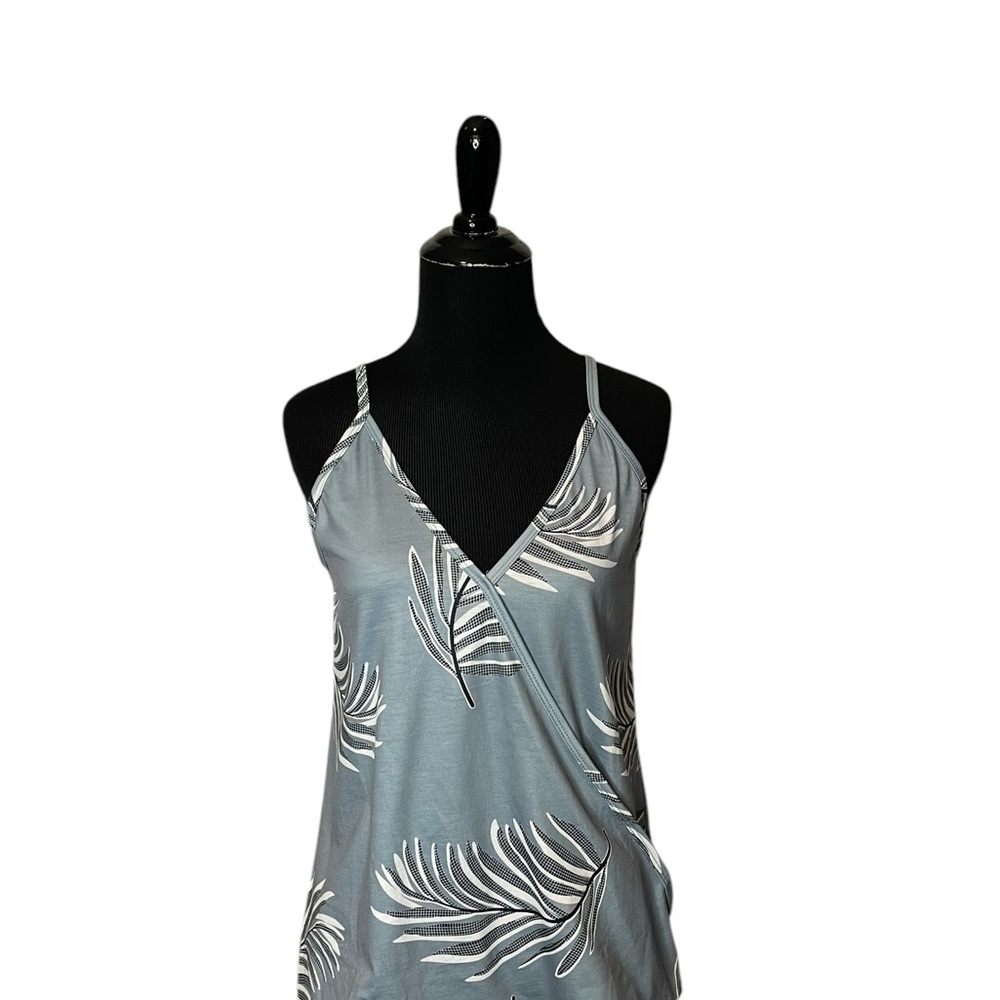 Tropical Blue-Grey Wrap Spaghetti-Strap Cami